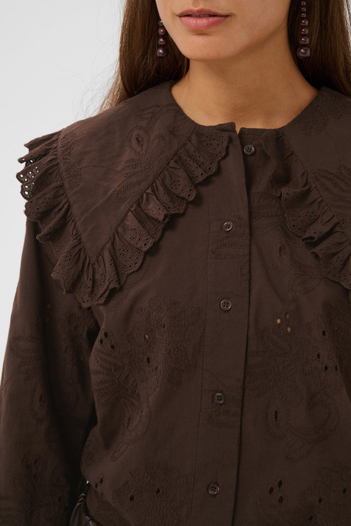Millie Brown Lace Collar Top
