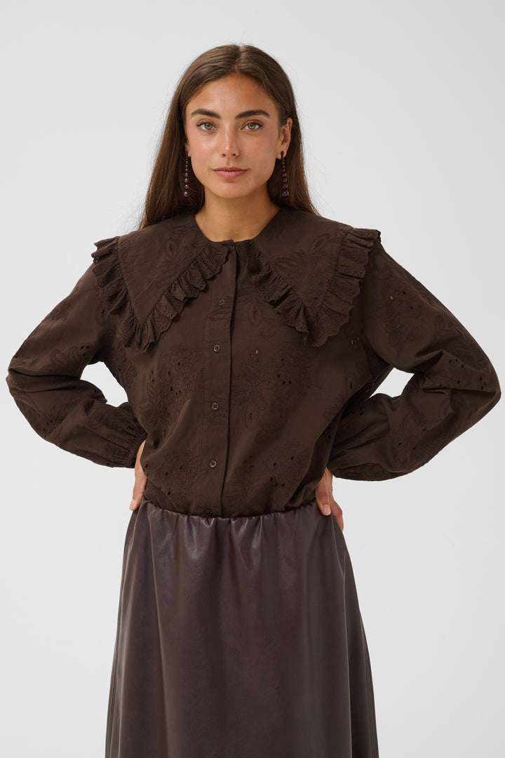 Millie Brown Lace Collar Top