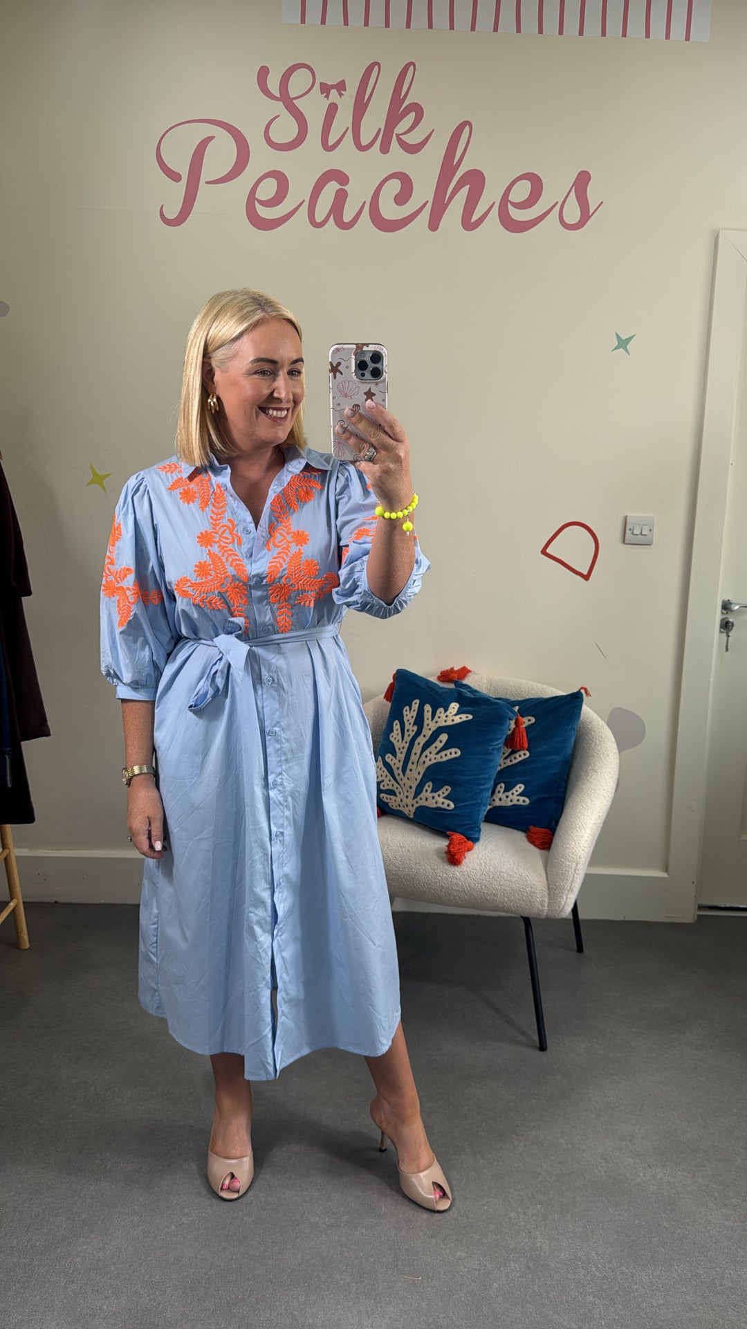 Baby Blue Embroiderd Shirt Dress