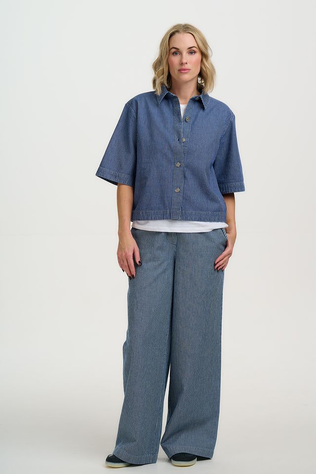 FiFi Wide Leg Stripe Denim Trousers