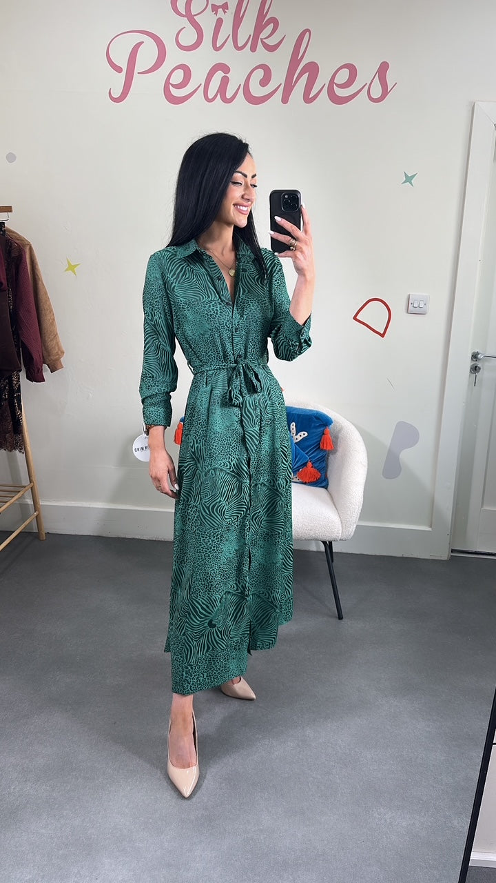 Angela LS Green Shirt Dress