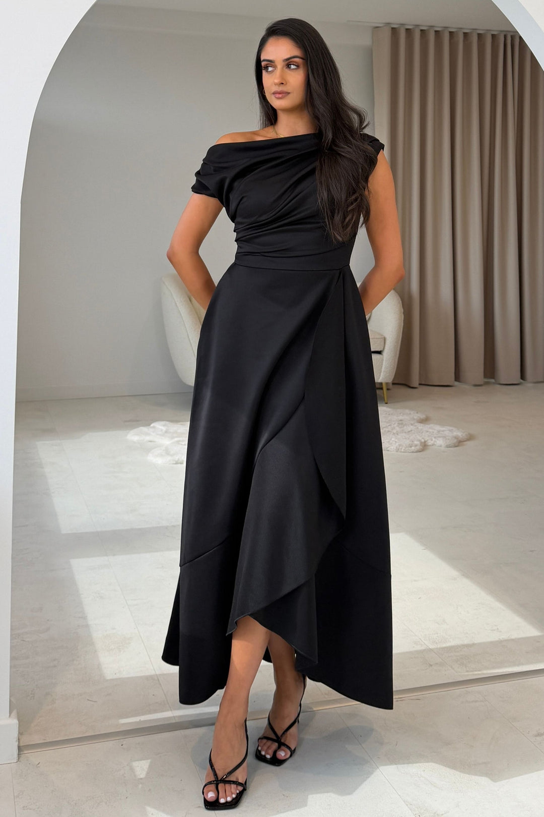 Florie Frill Black Wrap Maxi Dress