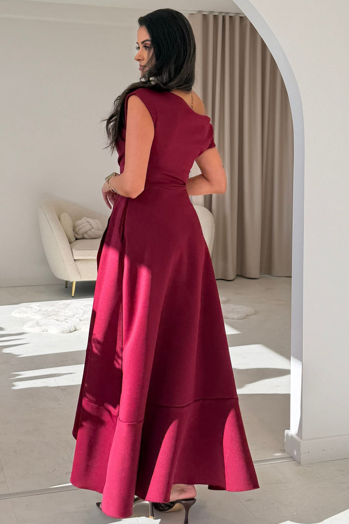 Florie Frill Wrap Maxi Wine Dress