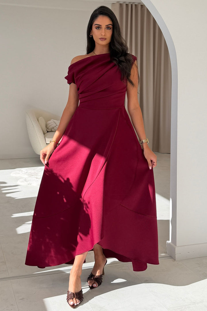 Florie Frill Wrap Maxi Wine Dress