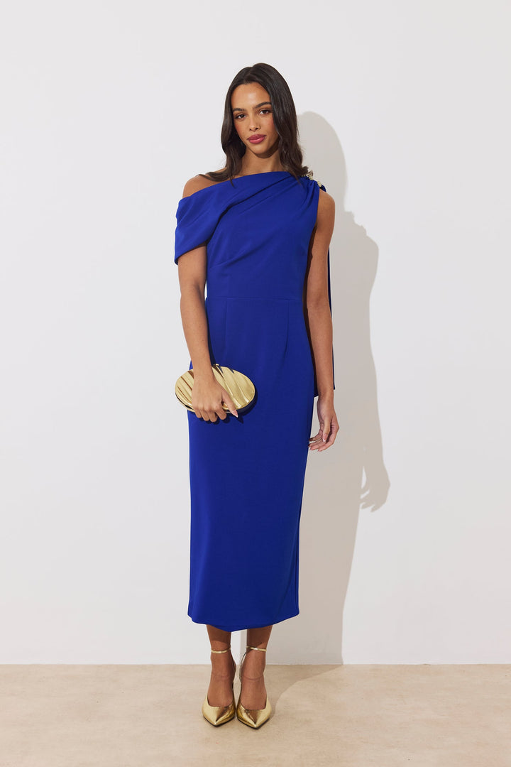 Eleni Blue Drape Midi Dress