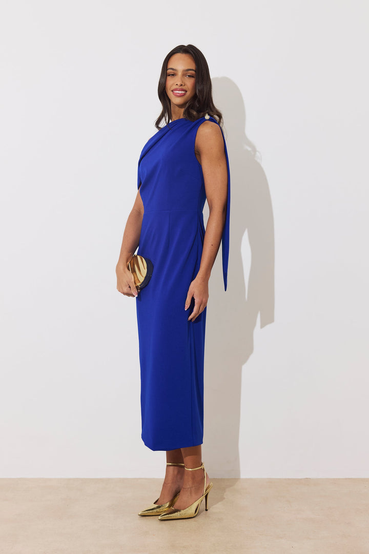 Eleni Blue Drape Midi Dress