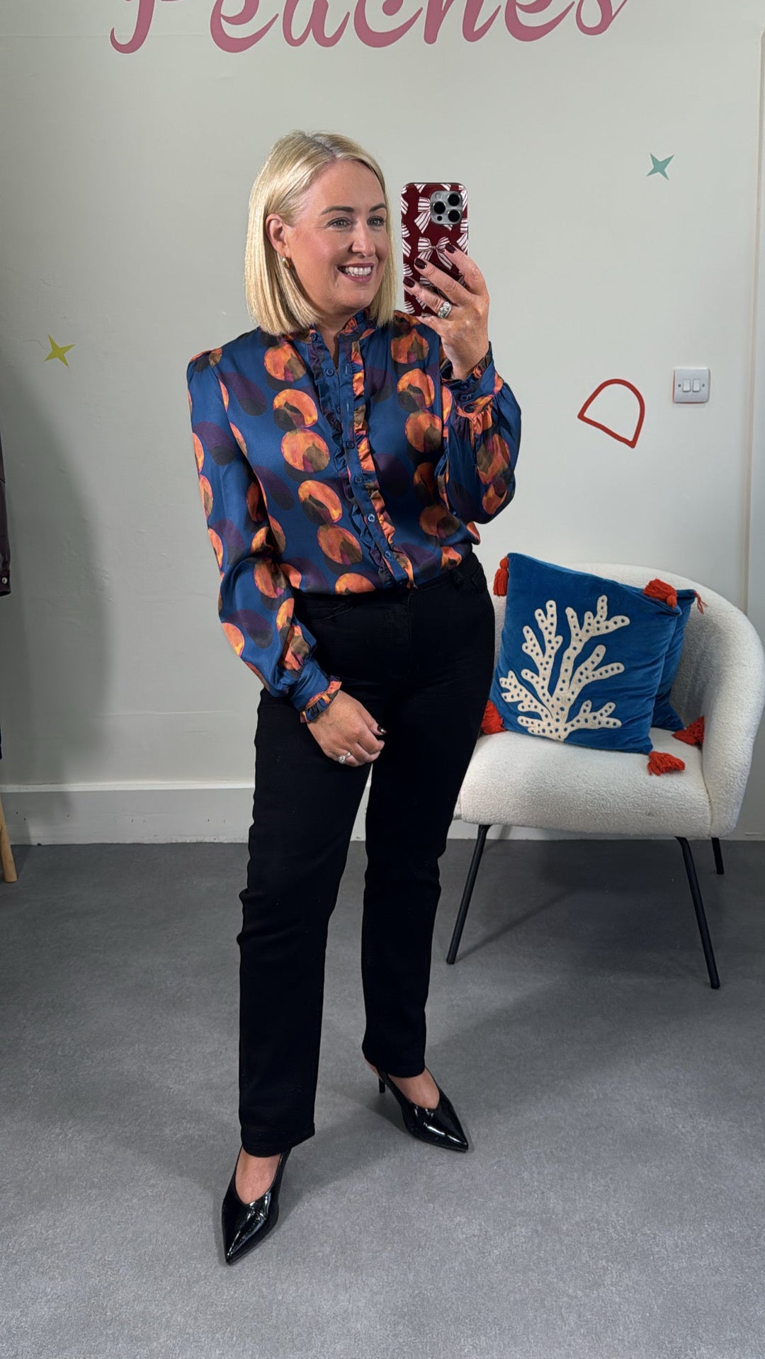 TEAL AND RUST PRINT BLOUSE