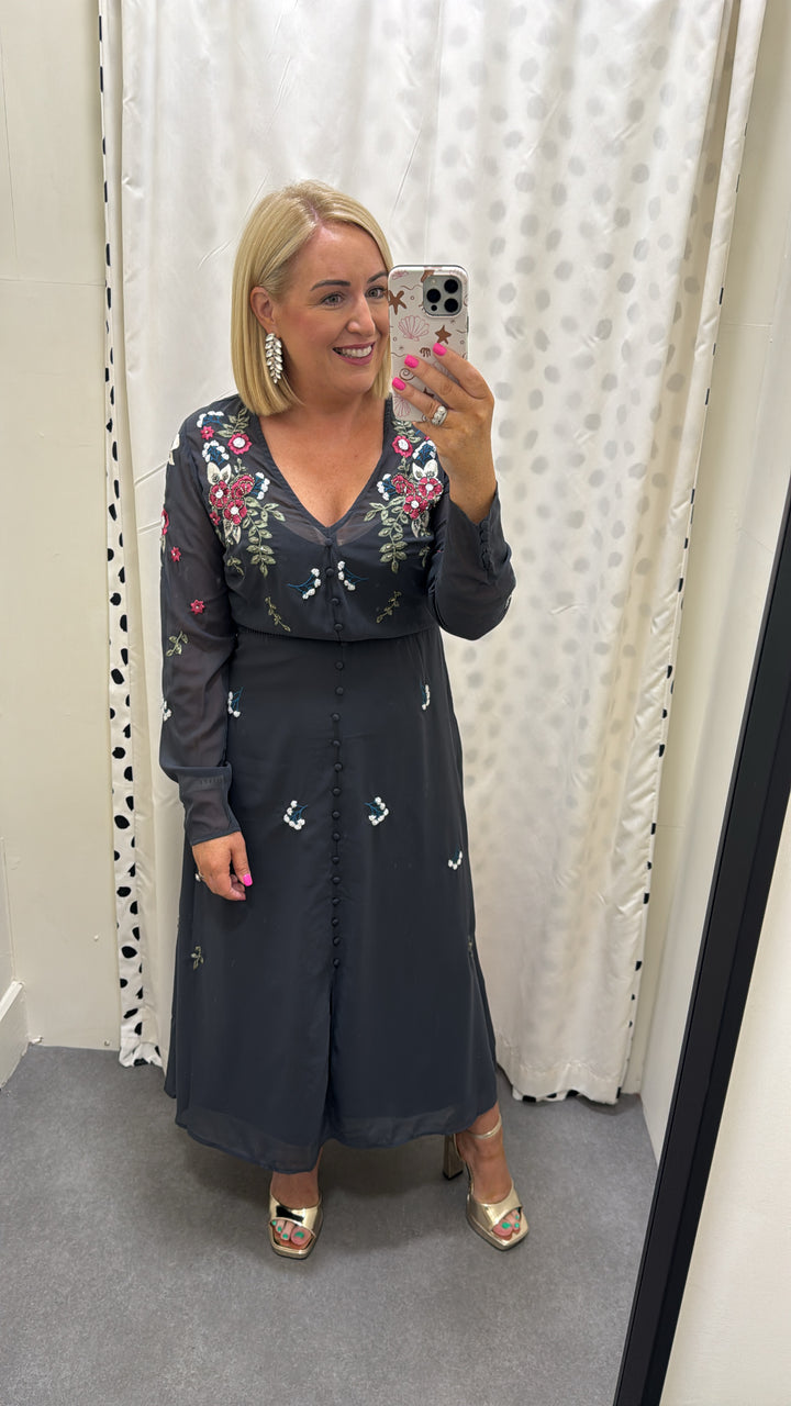 THE ROSETTE LONG SLEEVE MAXI DRESS