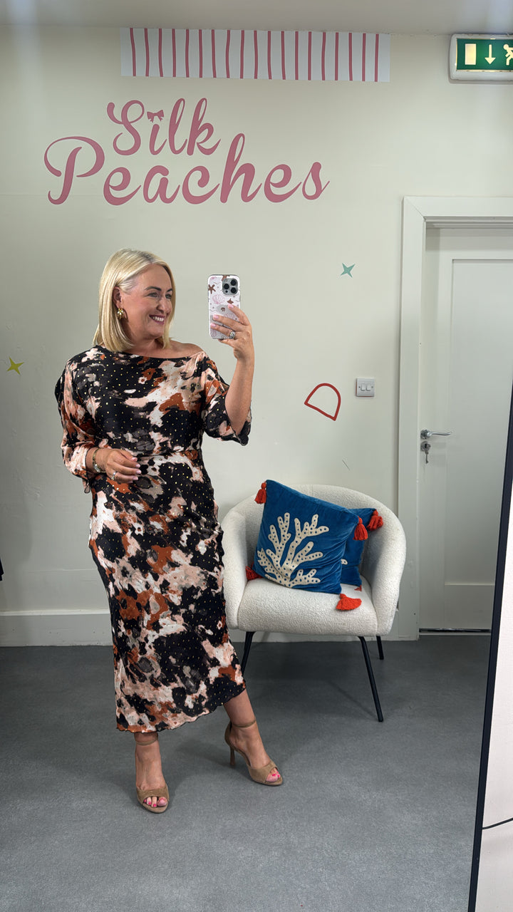 Leila Printed Brown Maxi Dress