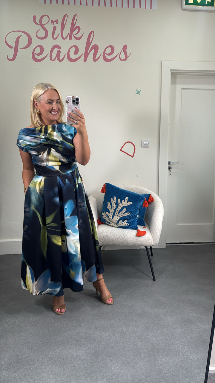 Betty Floral Midi Dress Saphire Blue