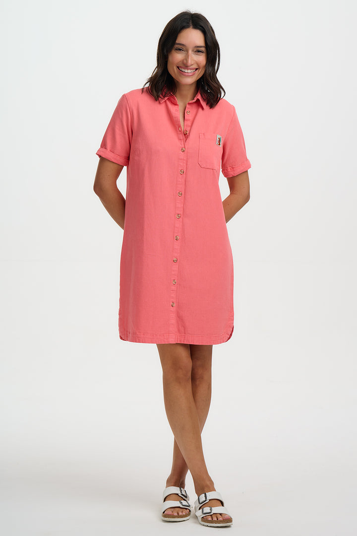 Zoe Coral Shirt Dress