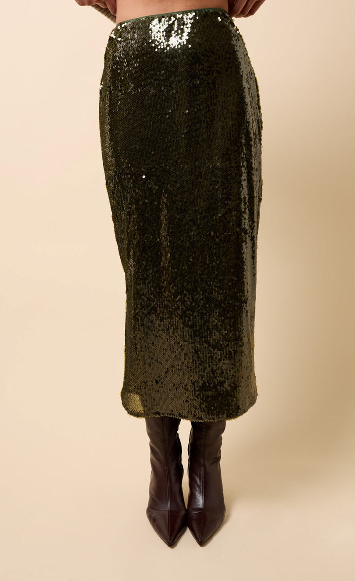KHAKI SEQUIN MIDAXI SKIRT