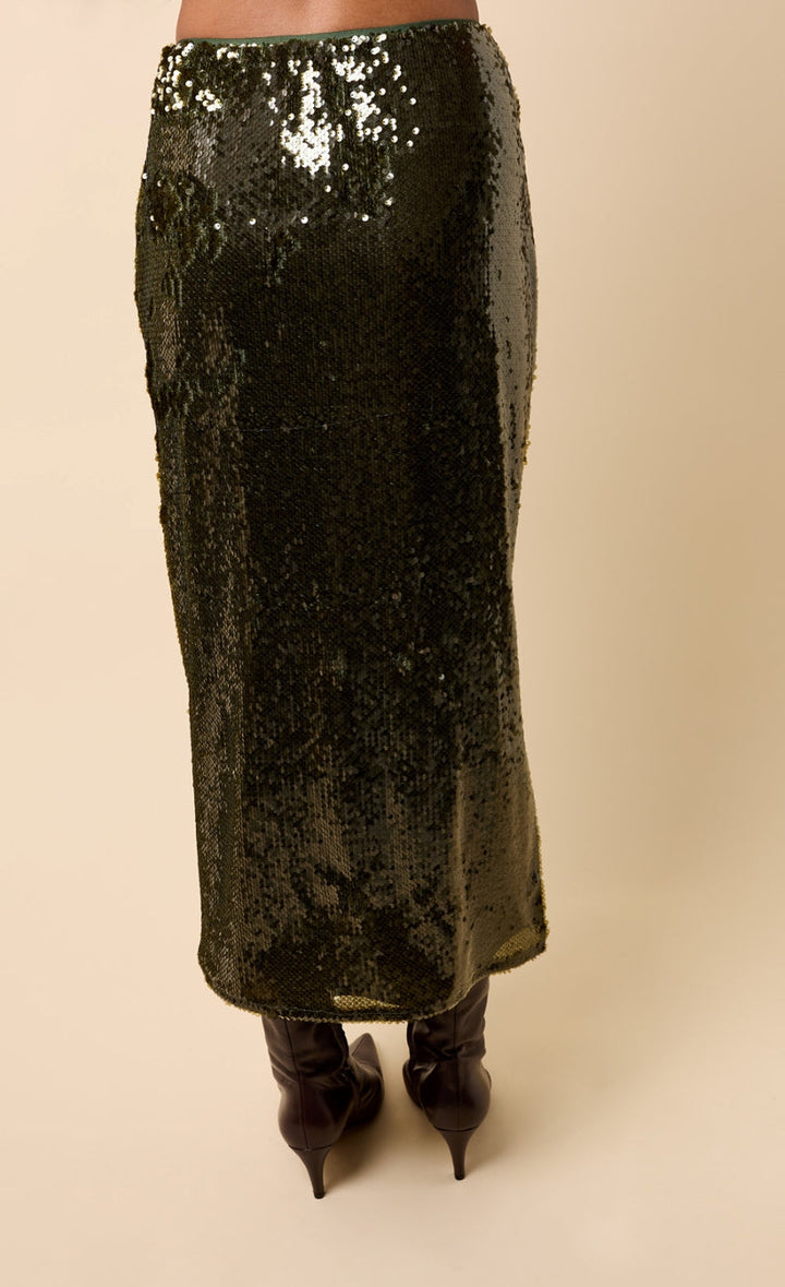 KHAKI SEQUIN MIDAXI SKIRT
