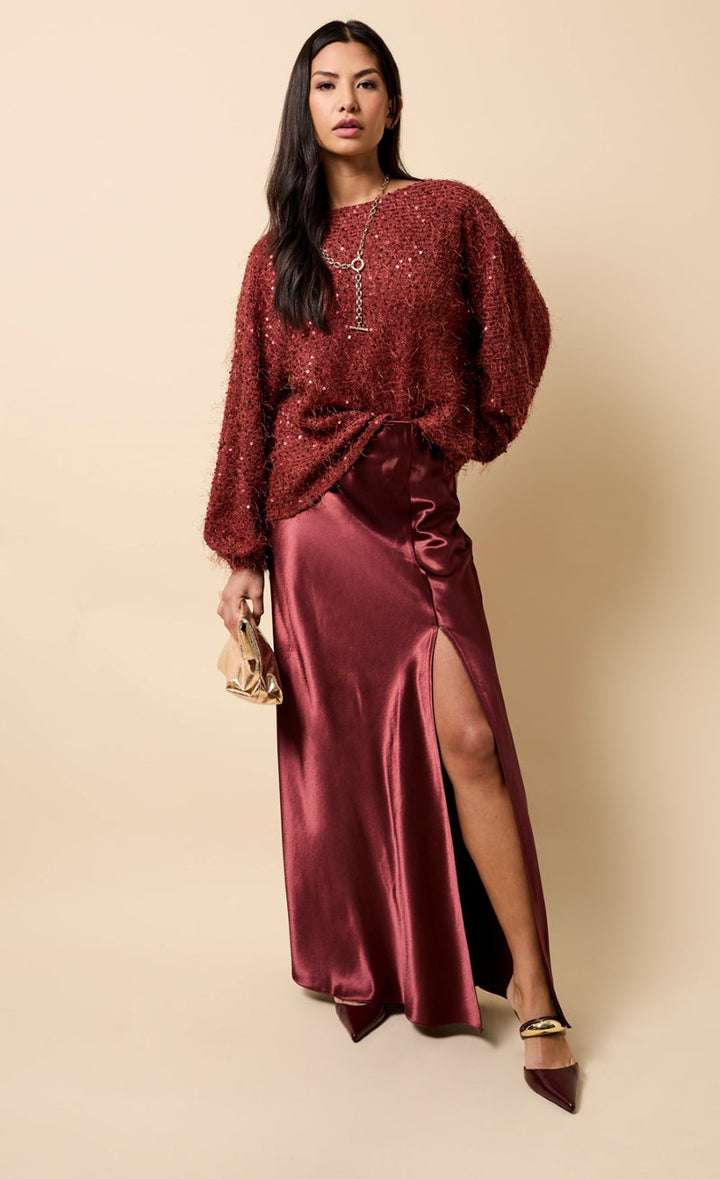 CHERRY SATIN MAXI SKIRT