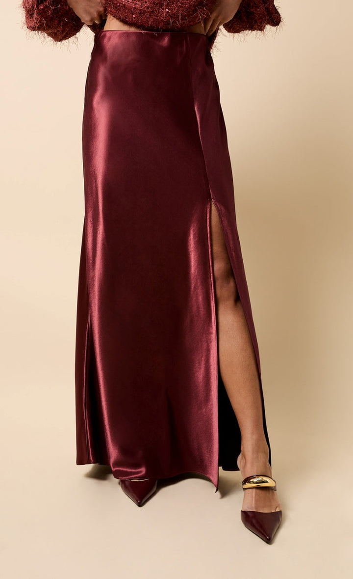CHERRY SATIN MAXI SKIRT