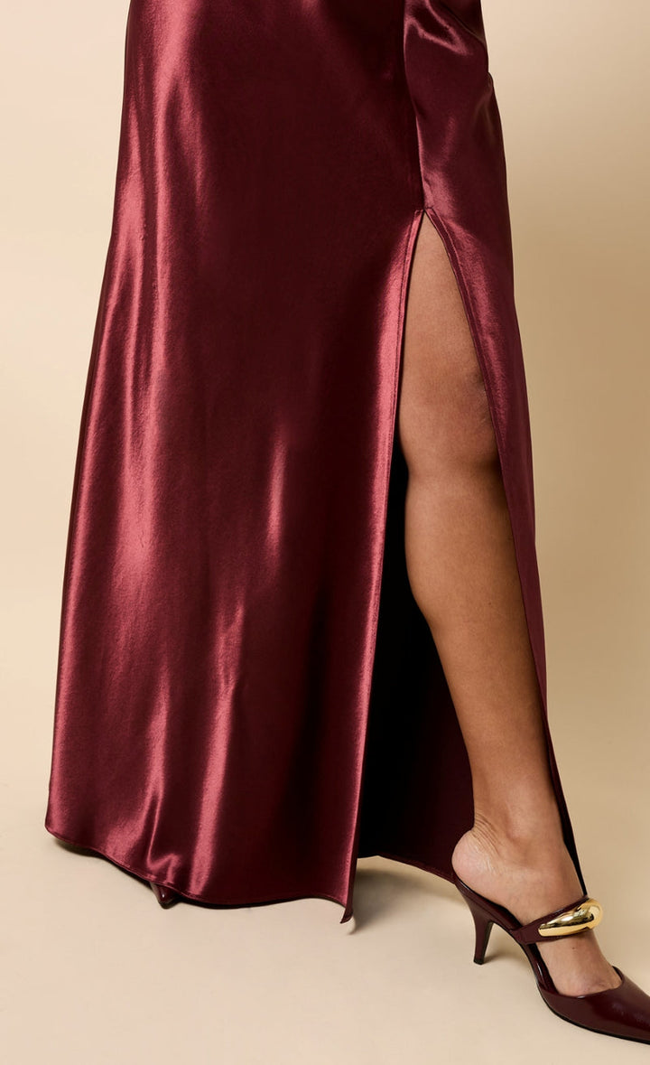 CHERRY SATIN MAXI SKIRT
