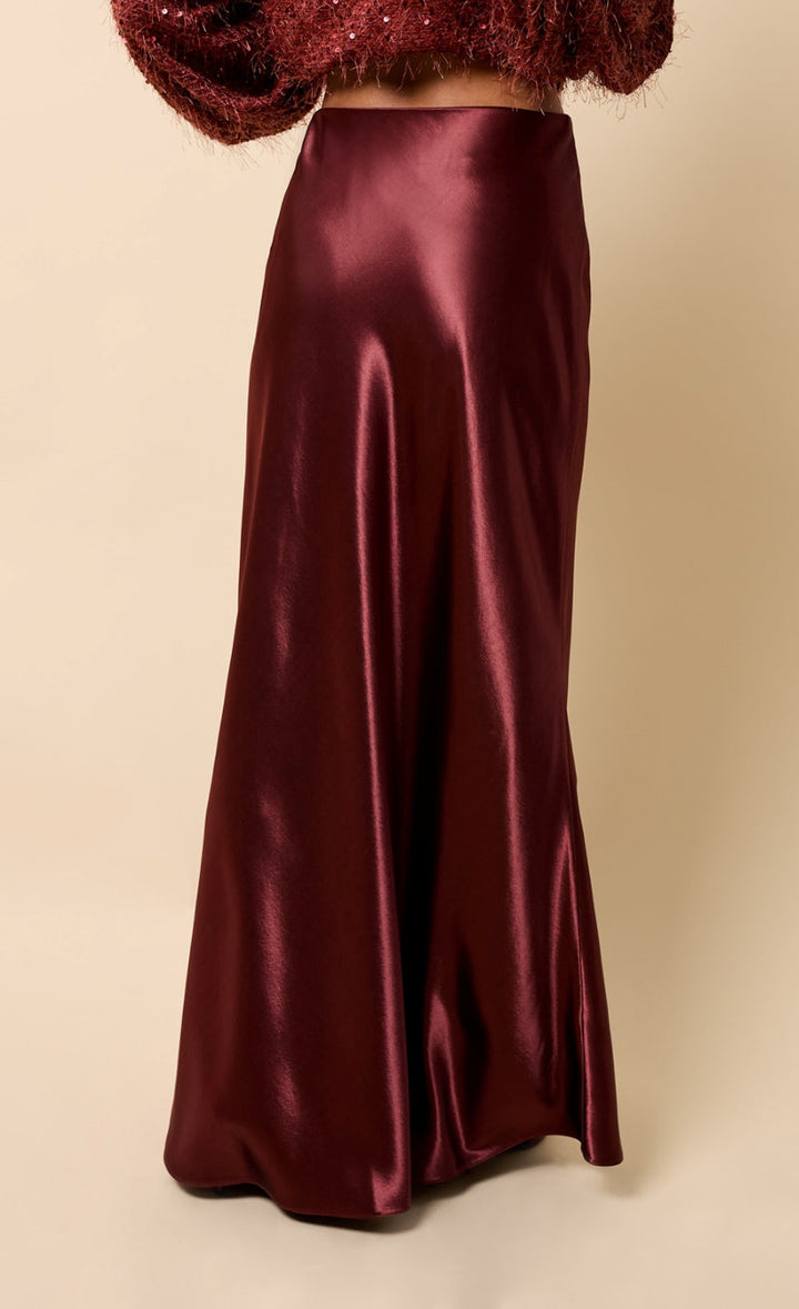 CHERRY SATIN MAXI SKIRT