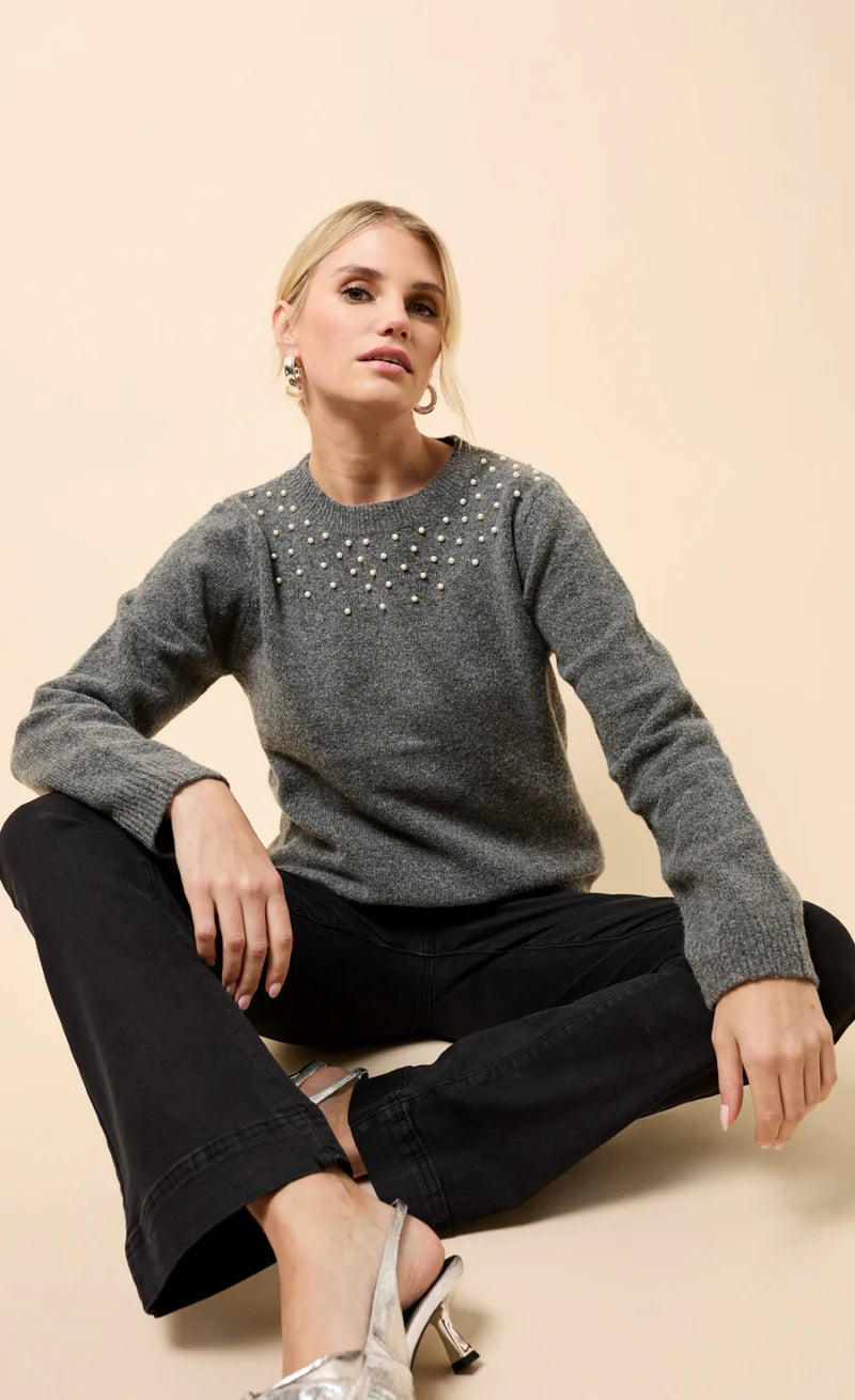GREY EMBELISHED KNITTED JUMPER