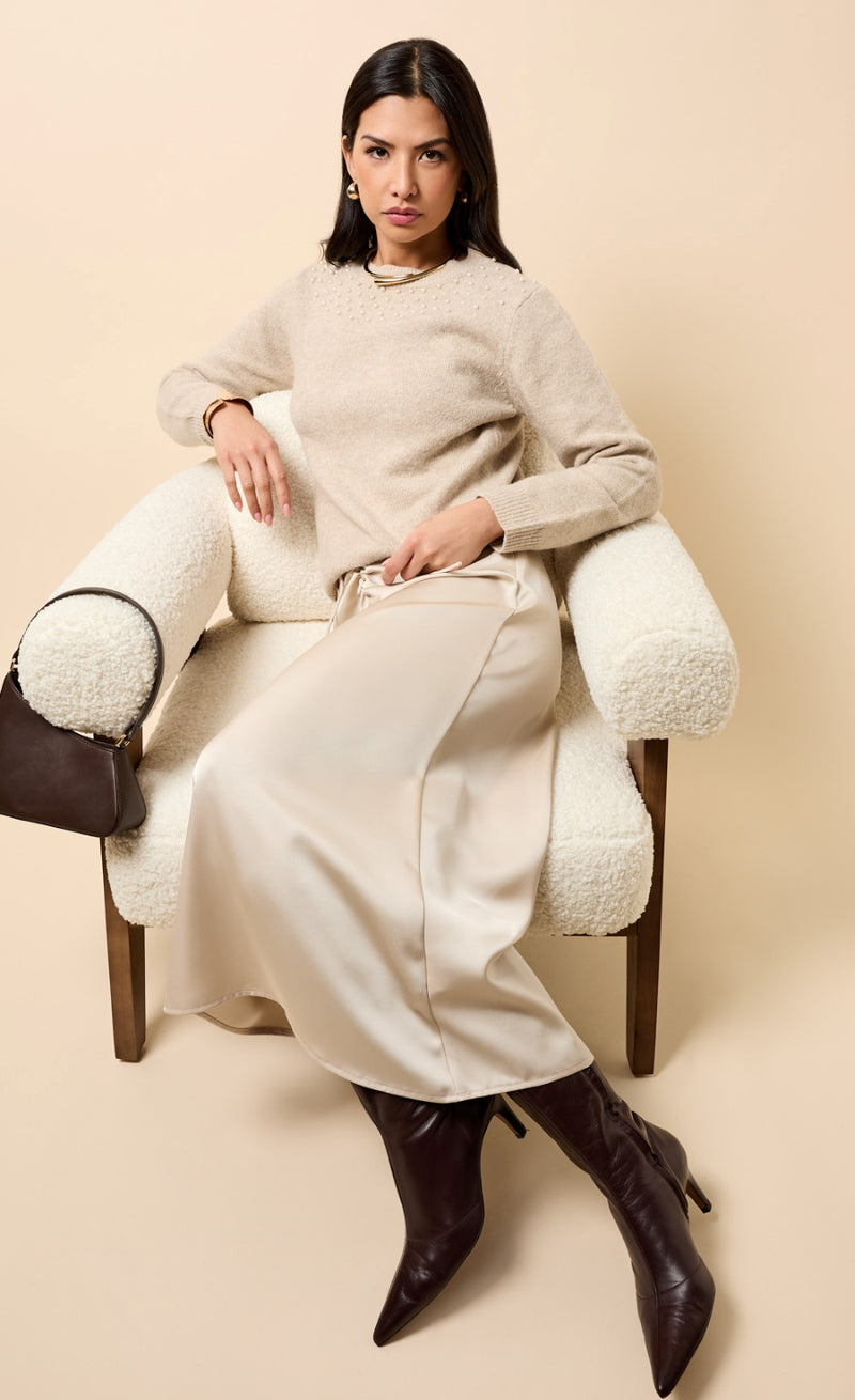 TAUPE EMBELLISHED KNITTED JUMPER