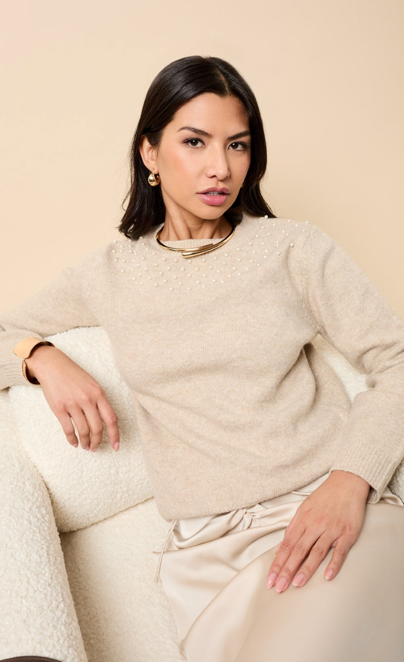TAUPE EMBELLISHED KNITTED JUMPER