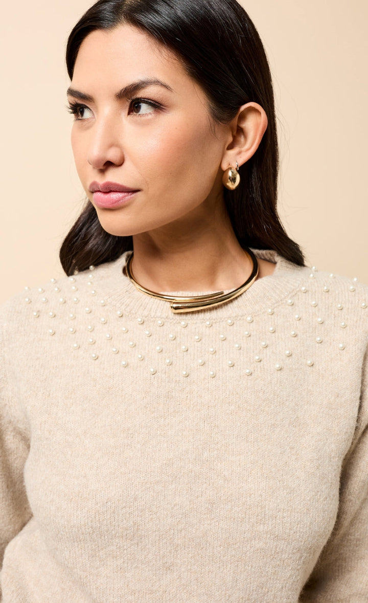 TAUPE EMBELLISHED KNITTED JUMPER