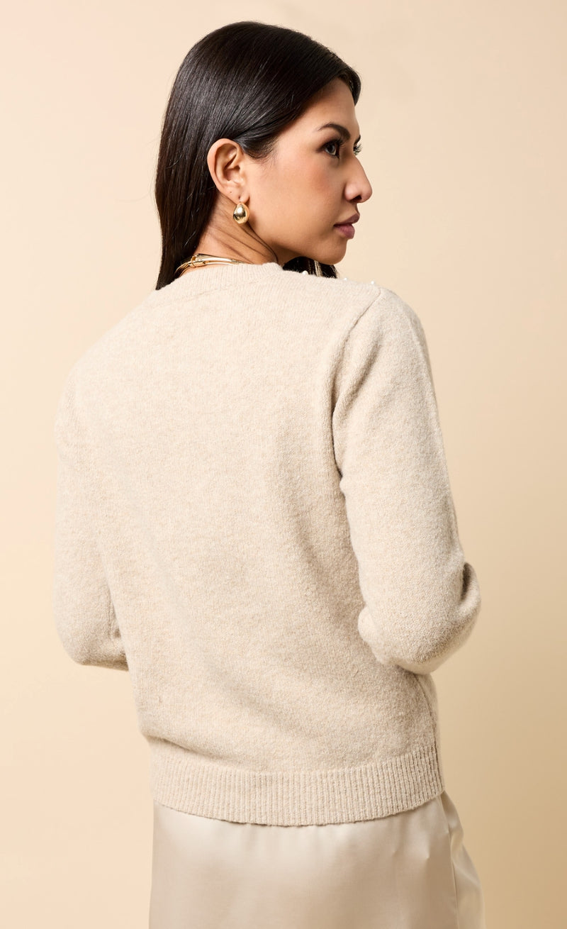 TAUPE EMBELLISHED KNITTED JUMPER