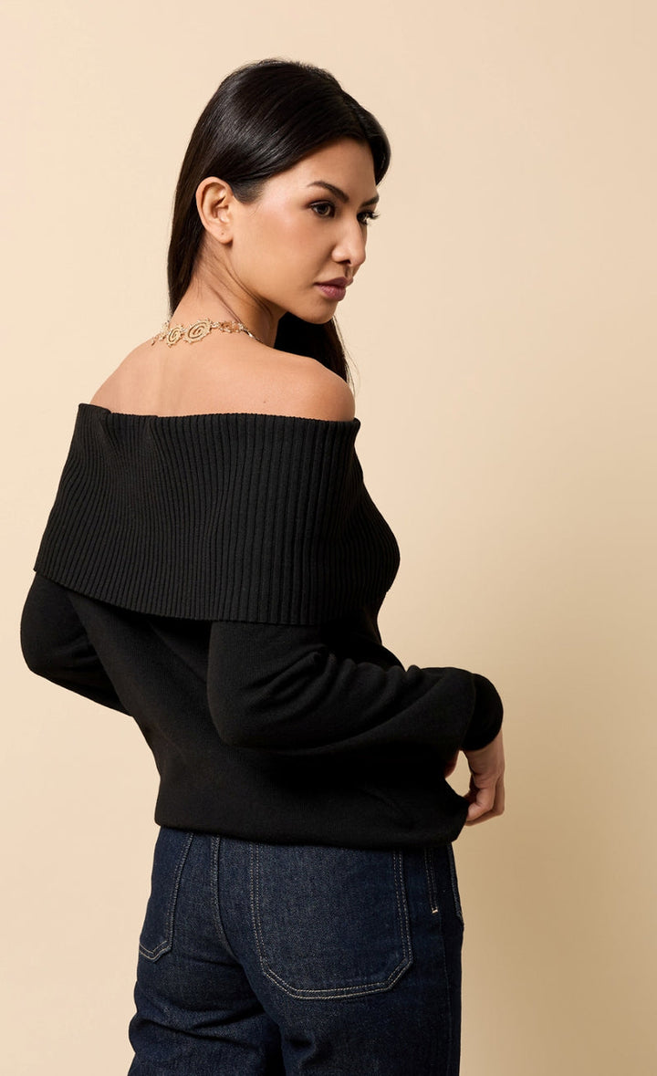 BLACK KNITTED BARDOT JUMPER