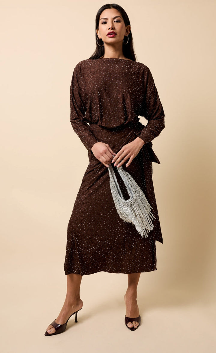 CHOCOLATE ANIMAL TEXTURE WRAP DRESS