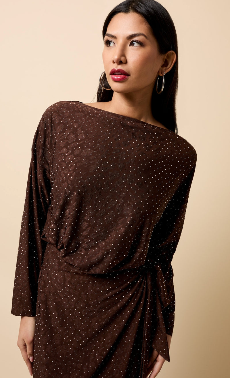 CHOCOLATE ANIMAL TEXTURE WRAP DRESS