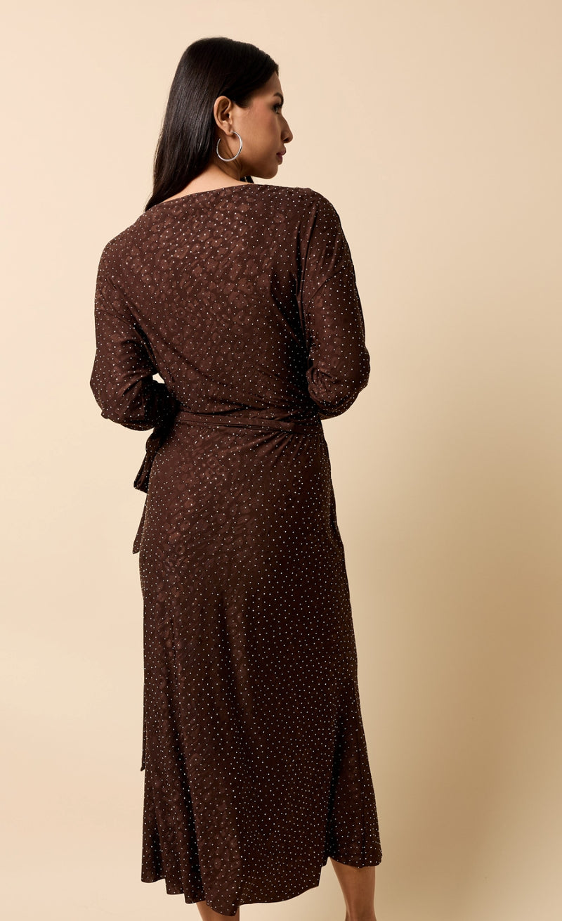 CHOCOLATE ANIMAL TEXTURE WRAP DRESS
