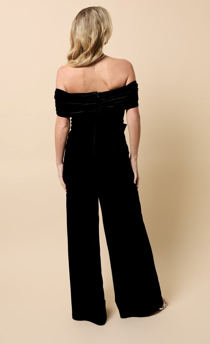 BLACK VELVET BARDOT JUMPSUIT