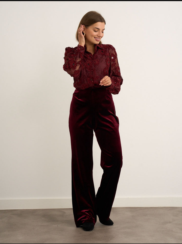 Grace Burgundy Velvet Trouser