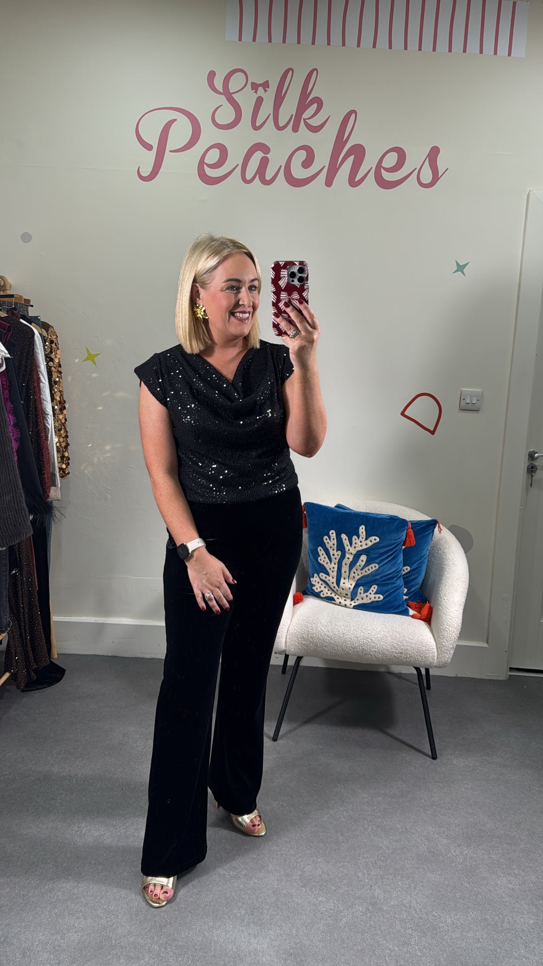 Black Sequins Cowl Neck Top