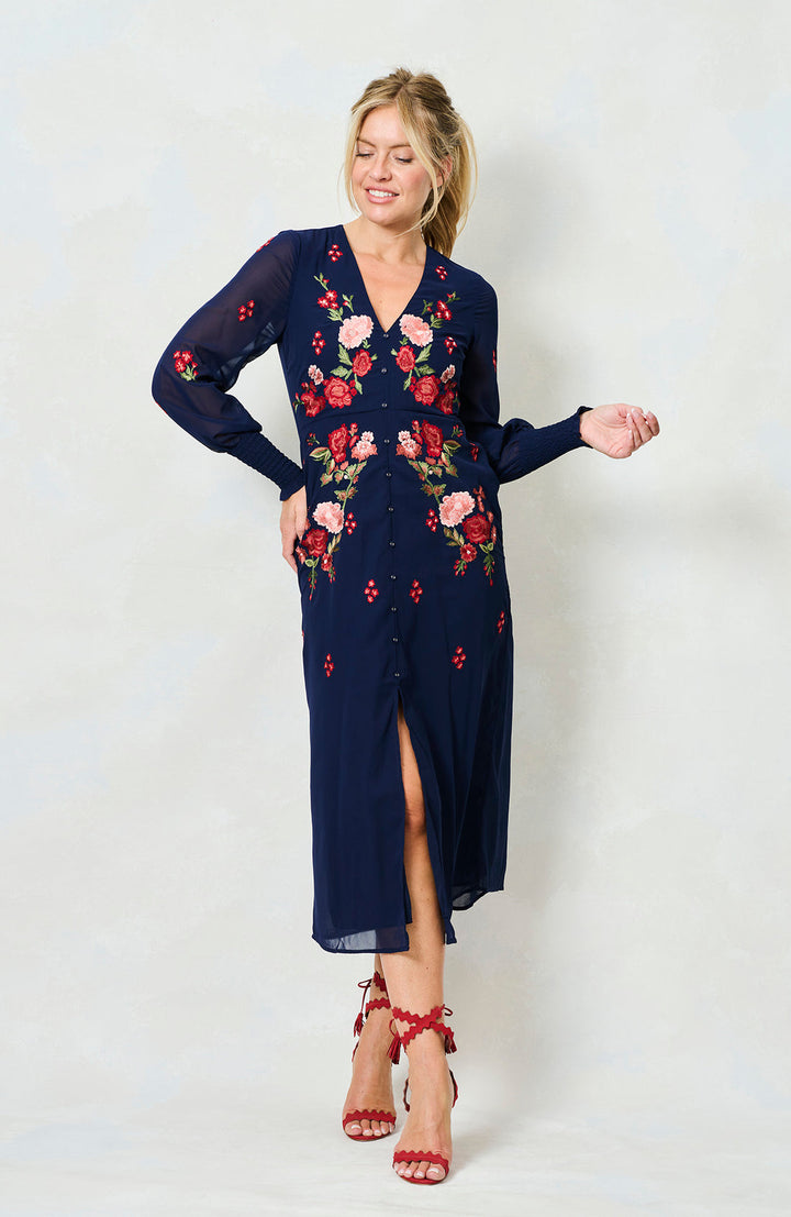 THE JODIE EMBROIDERED MIDI DRESS