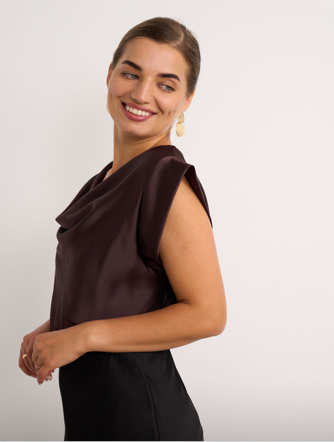 Brown Cowl Neck Top