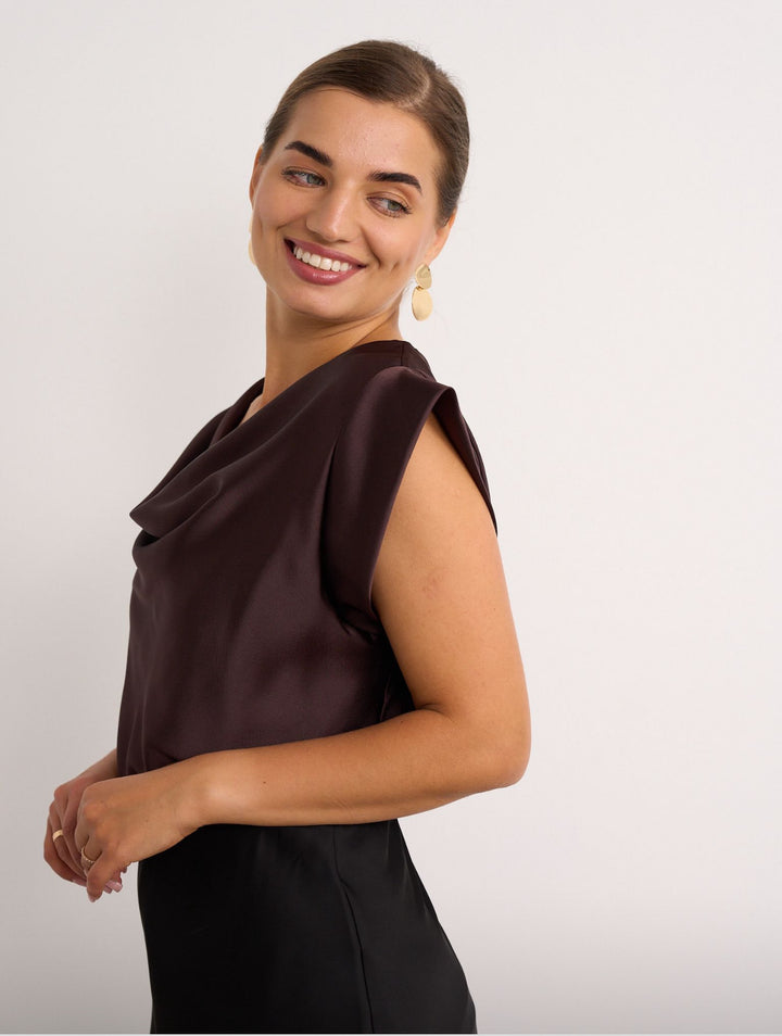 Brown Cowl Neck Top