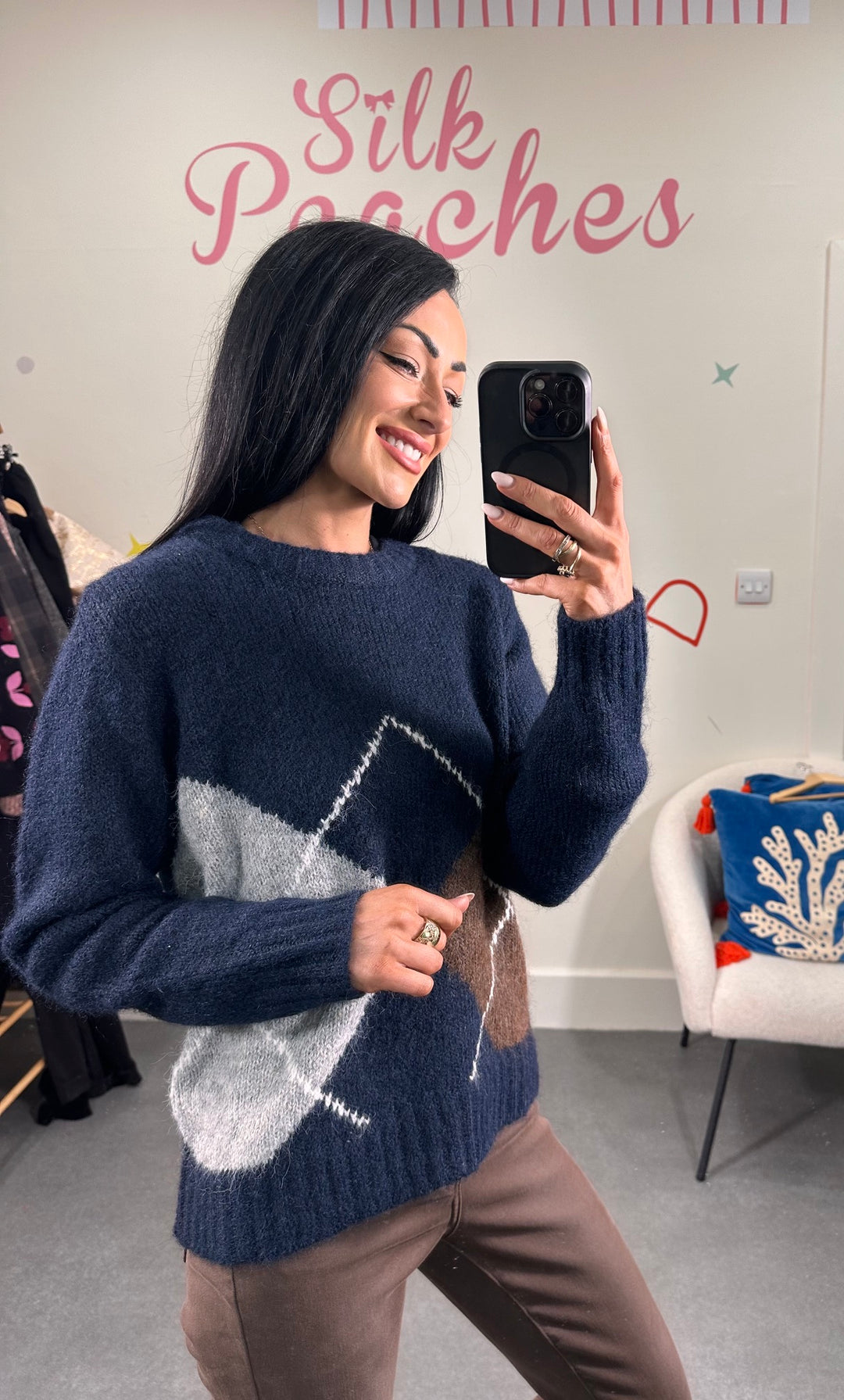Harlekin Navy and Brown Wool Jumper