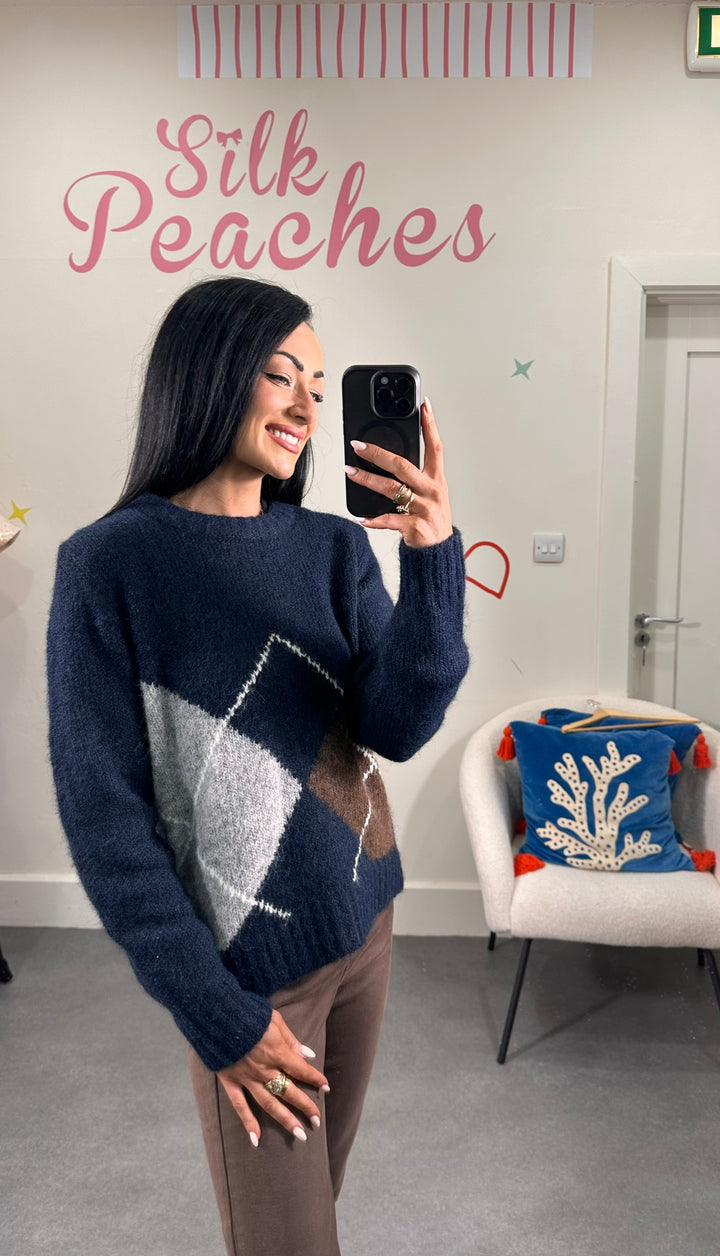 Harlekin Navy and Brown Wool Jumper