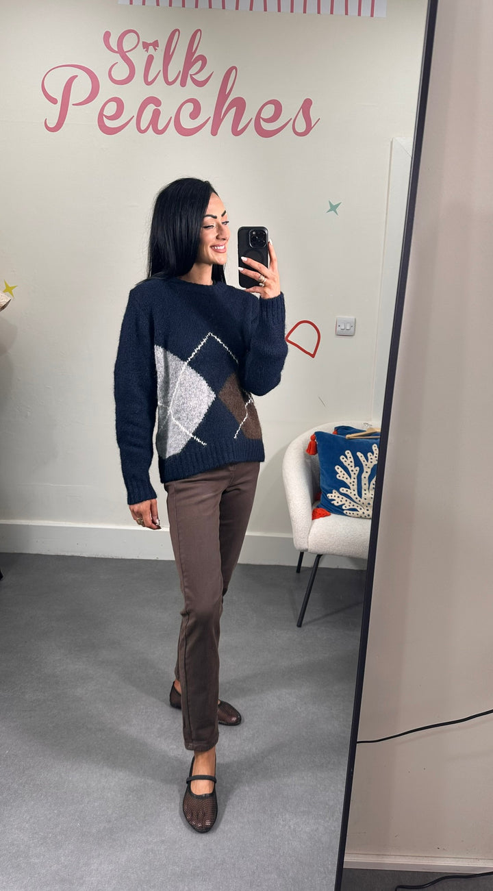 Harlekin Navy and Brown Wool Jumper