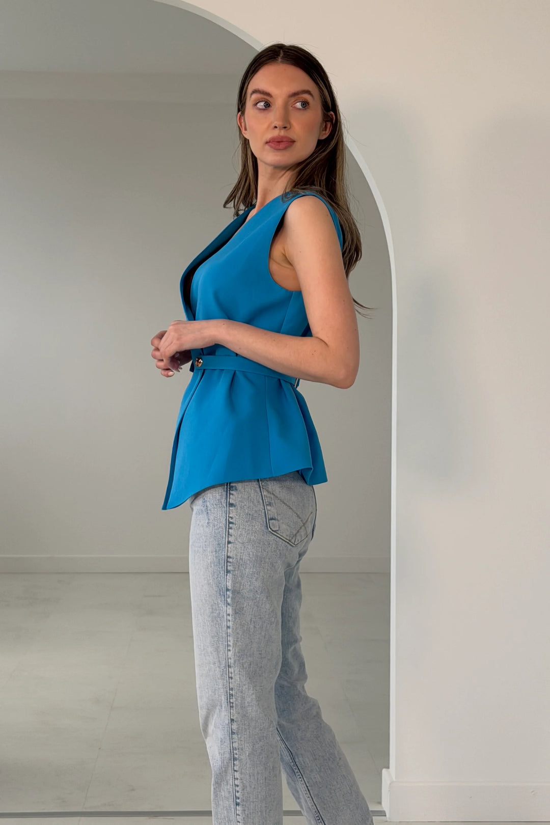 Luni Blue Waistcoat Top