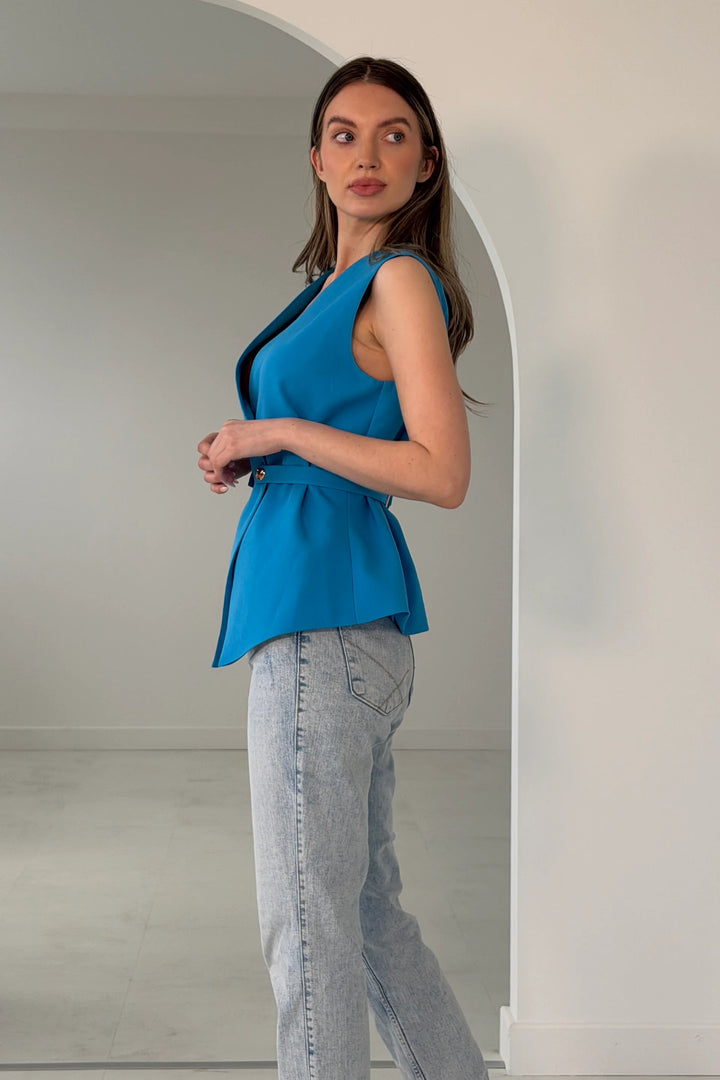 Luni Blue Waistcoat Top