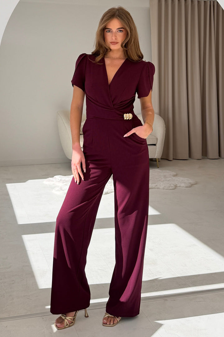 Trixie Buckle Wine Jumpsuit