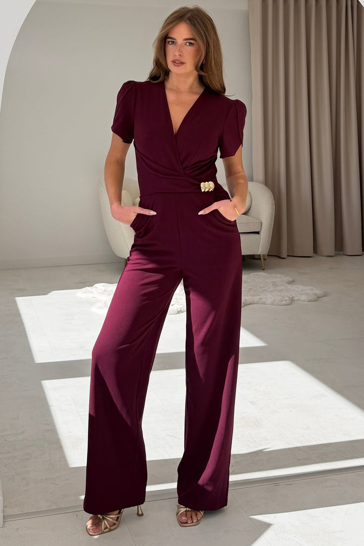 Trixie Buckle Wine Jumpsuit