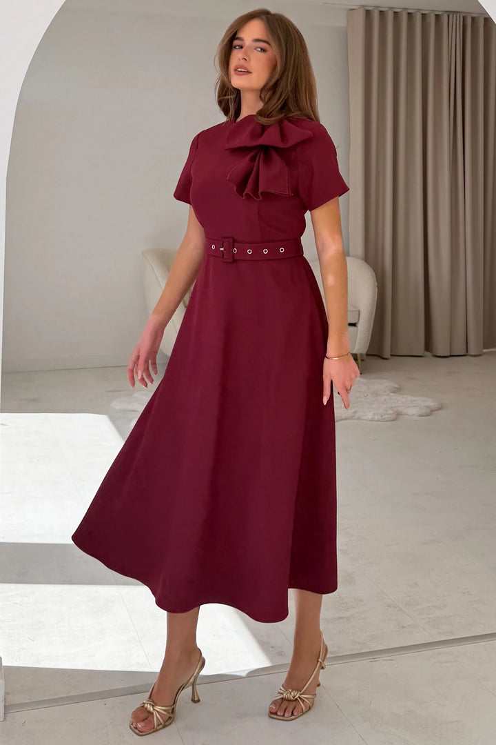 Sorelle Belted Midi Dress Wine