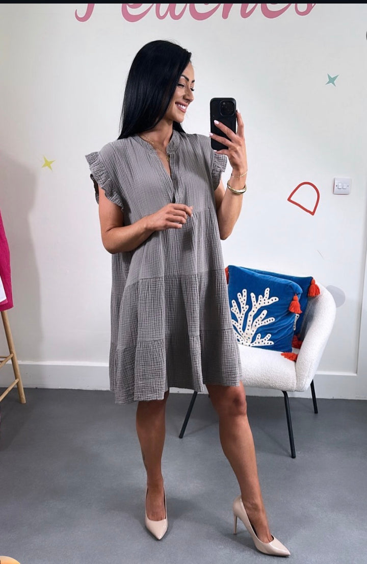 Taupe Tiered Cotton Dress