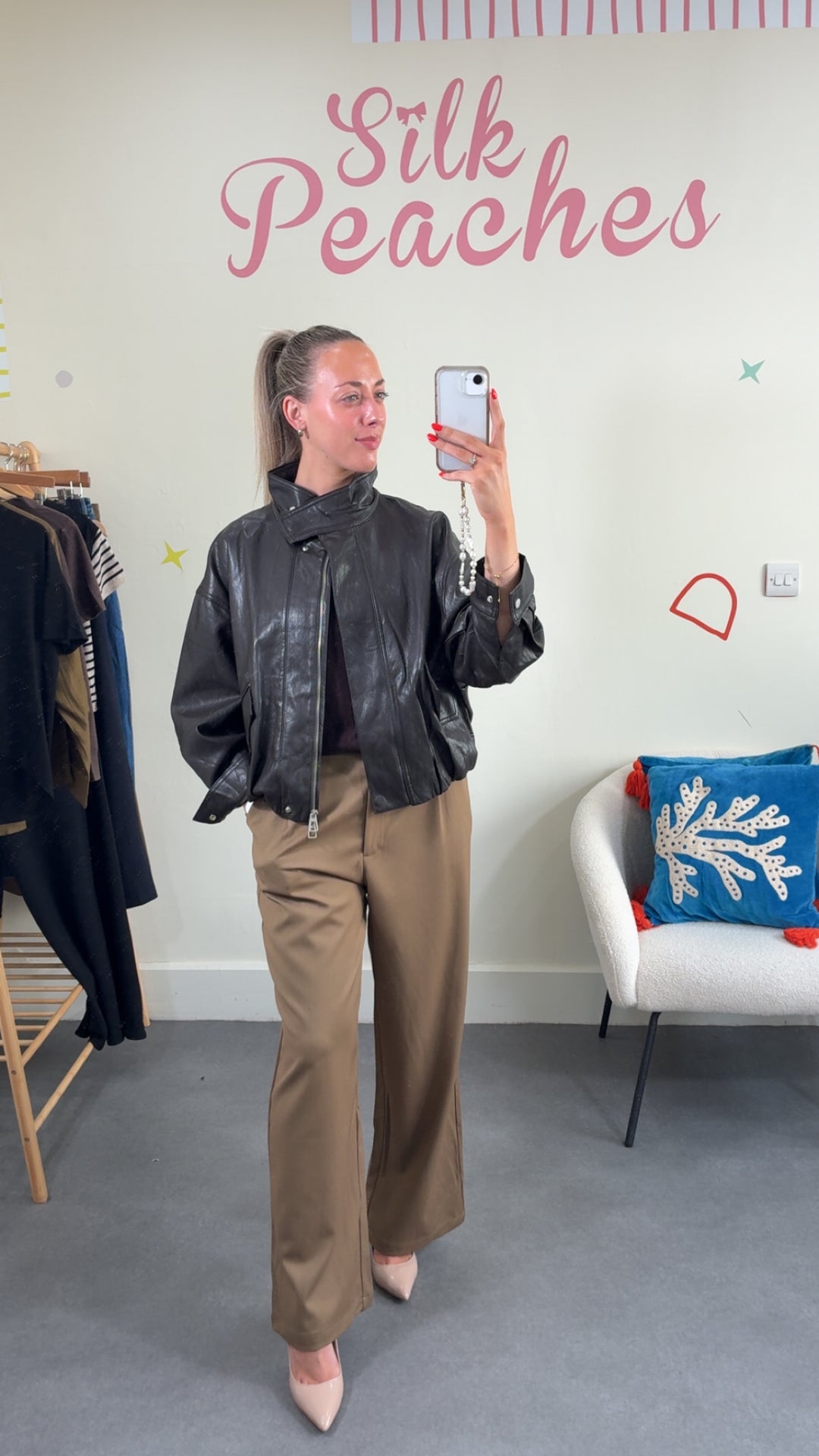 Evelis Brown Leather Bomber Jacket
