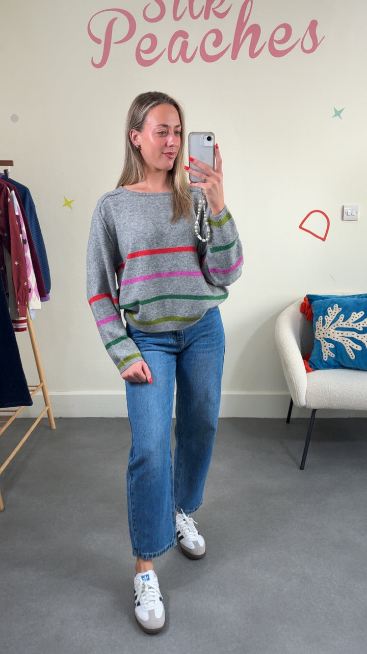 Dasila Grey Multicolour Striped Jumper