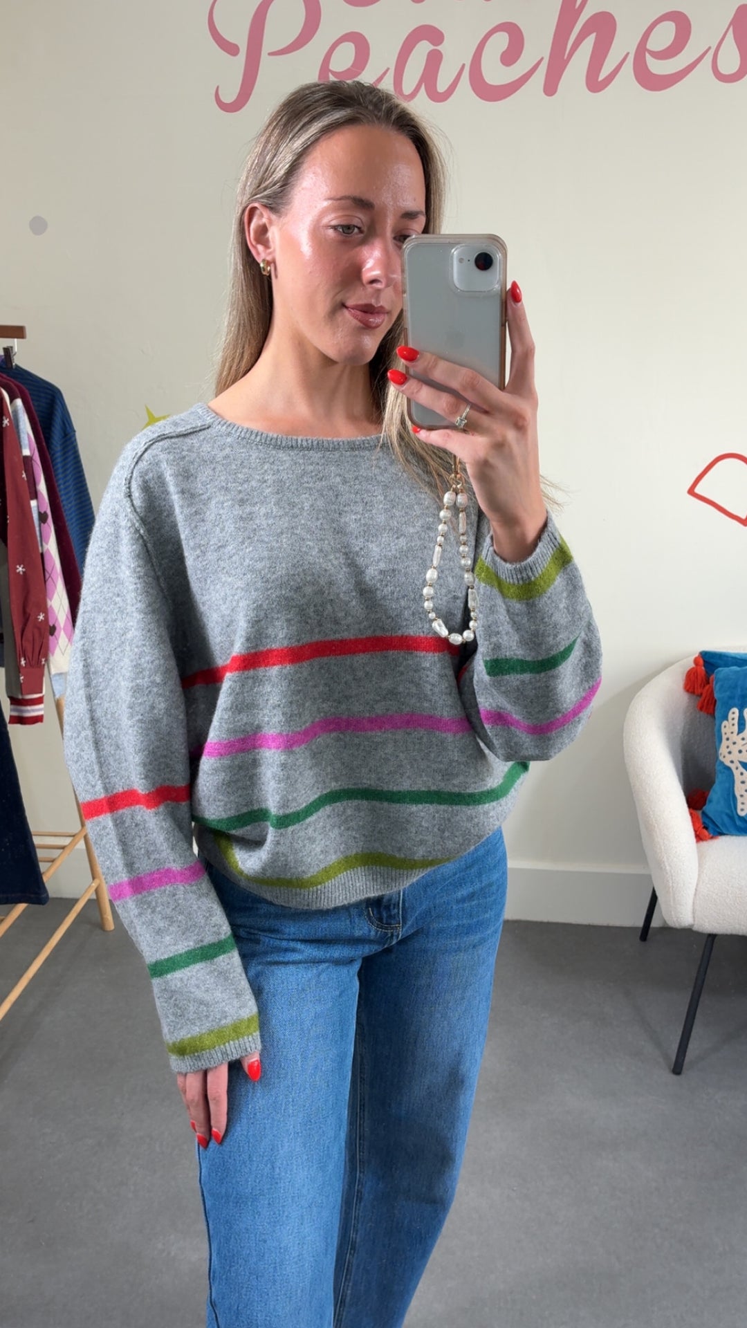 Dasila Grey Multicolour Striped Jumper