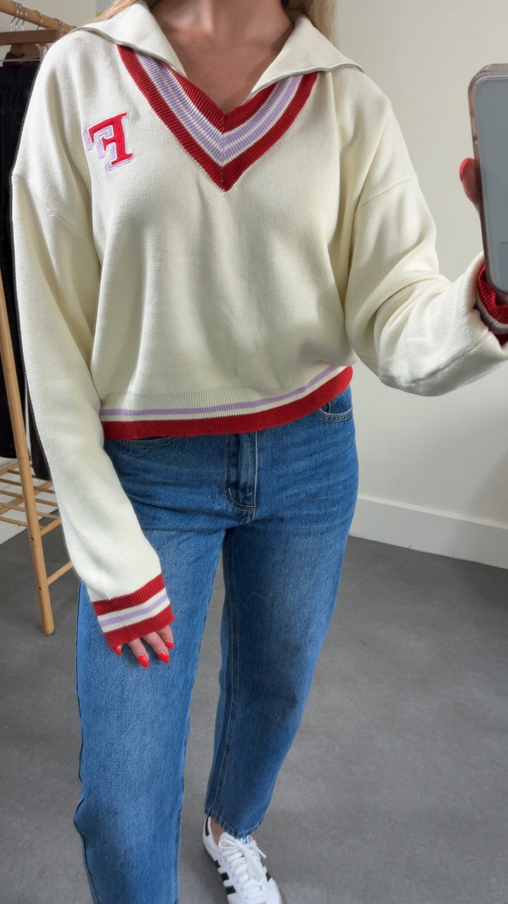 Palmira Cream Red Trim Jumper