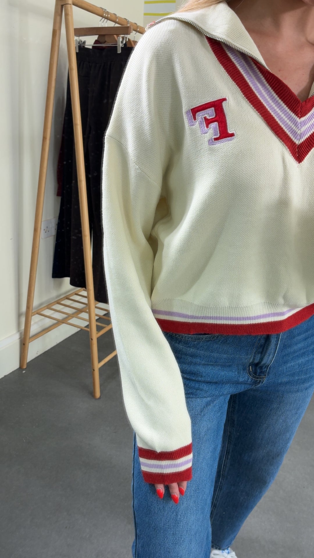 Palmira Cream Red Trim Jumper
